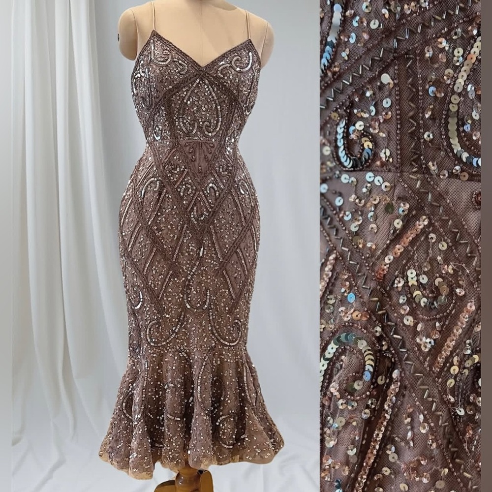 Gianni Bini Rose Gold Sequin Mermaid Gown – Formal / Wedding prom Party 6/8